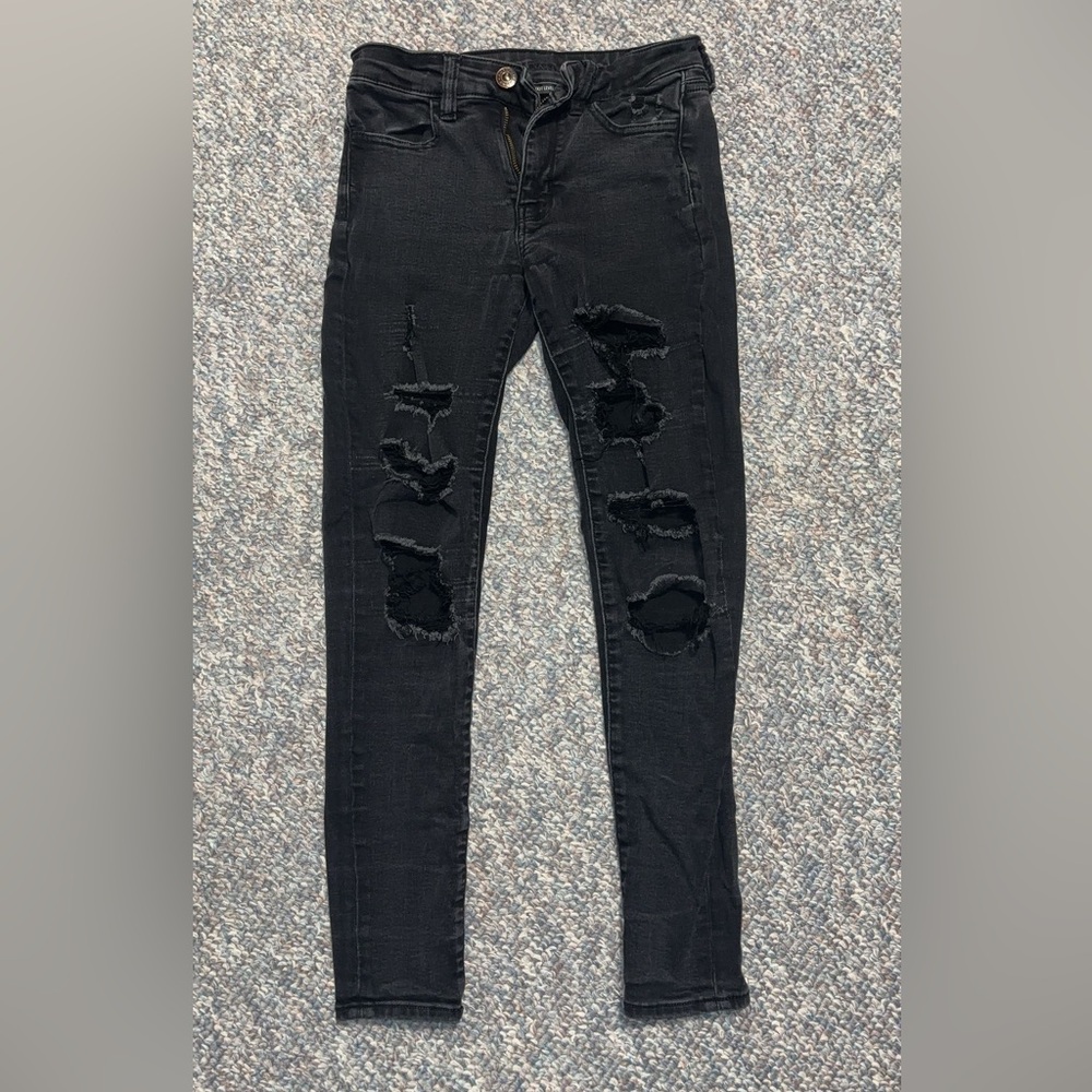 American eagle ripped black jeans, size 0